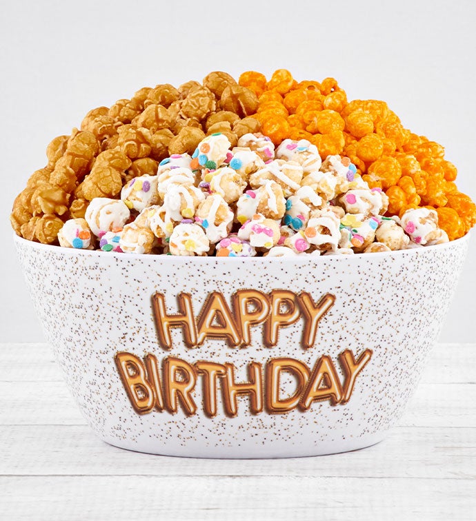 Birthday Wishes Reusable Popcorn Bowl With Popcorn